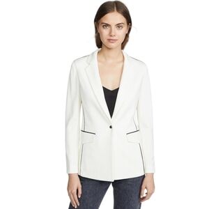 Rag & Bone Sandrine One-Button Blazer W/ Contrast Piping, 4, Ivory, Great Condit
